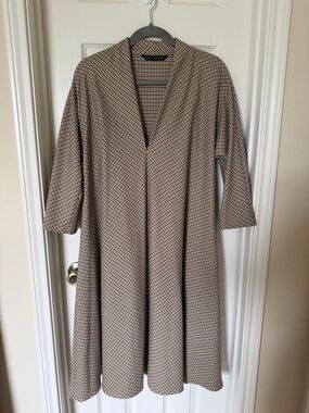 Zara Beige Check Midi A-Line Dress